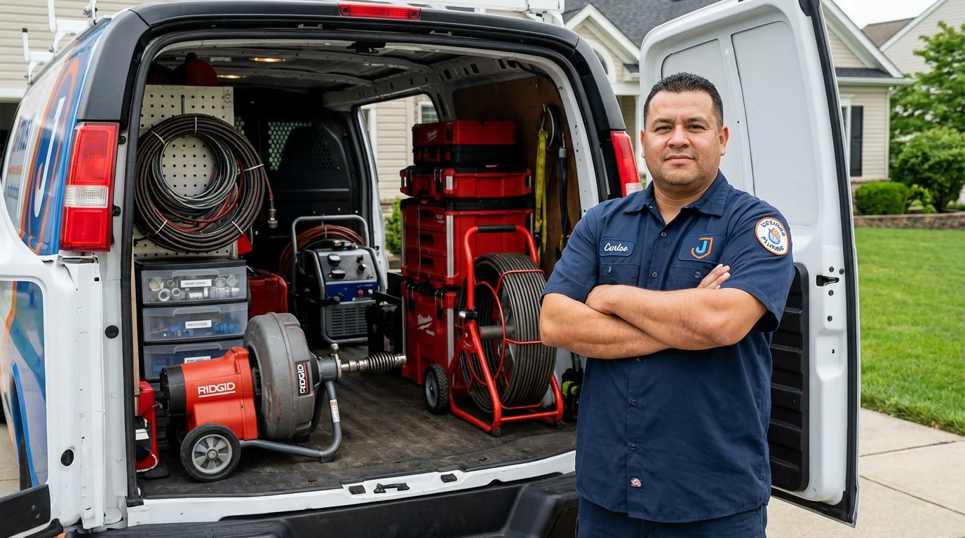 Professional drain cleaning equipment and Johns Plumbing LLC plumber in Groesbeck