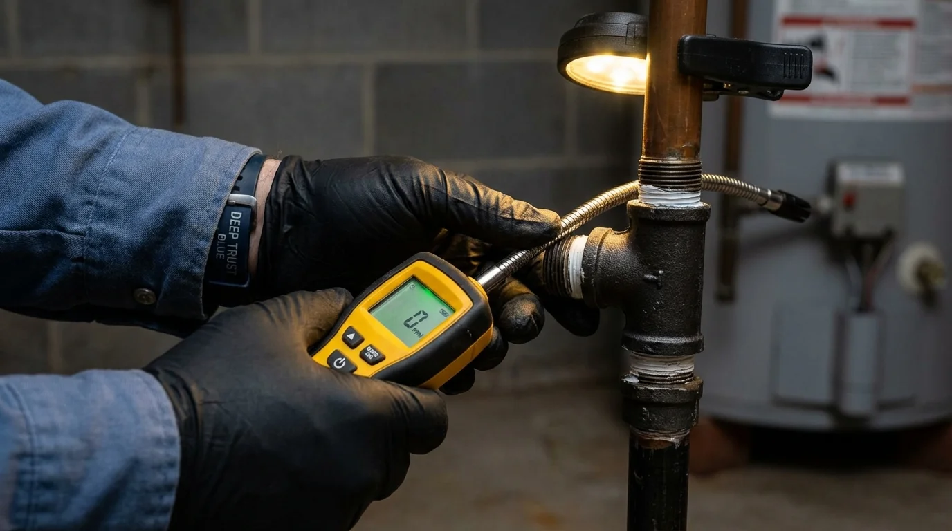 Gas leak detection with electronic sniffer by Johns Plumbing LLC in Groesbeck