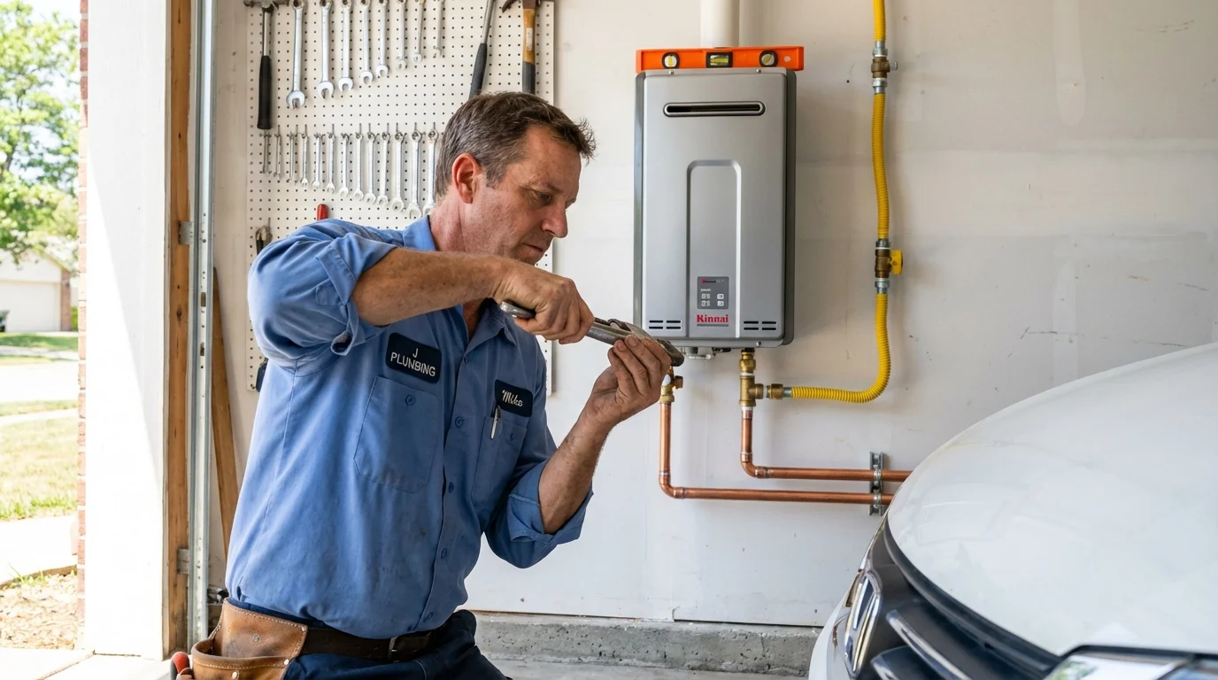 Tankless water heater installation by a Johns Plumbing LLC plumber in Groesbeck